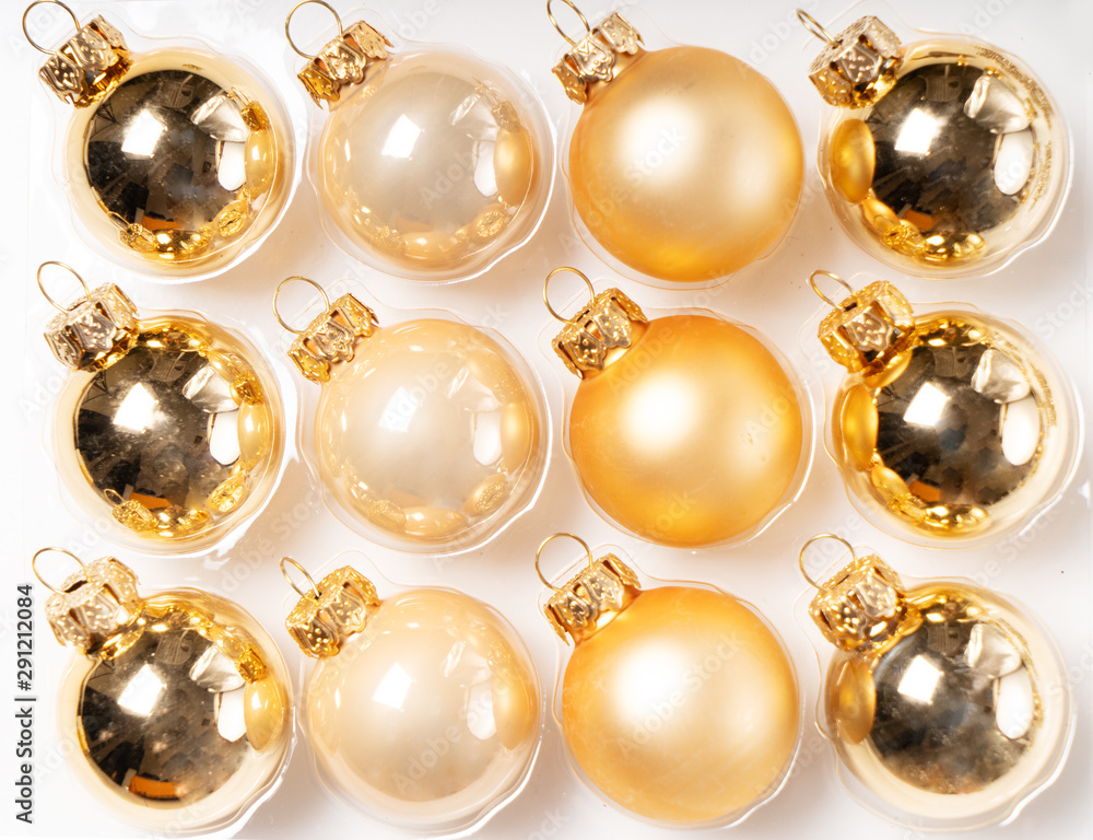 Christmas flat lay scene with golden decorations Christmas flat lay scene with golden decorations