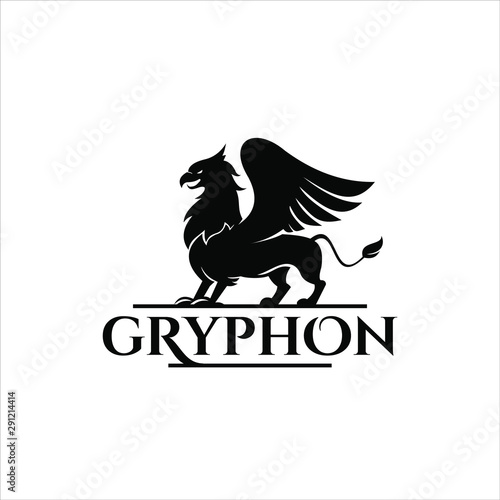 Gryphon logo design griffin in simple black vintage badge 