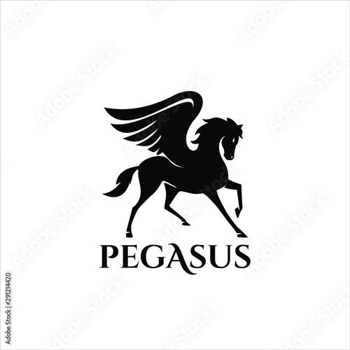 wing horse logo flat black simple illustration pegasus animal mascot design