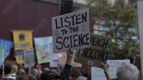 4K People protesting in the streets of Seattle during the 2019 Global Climate Strike