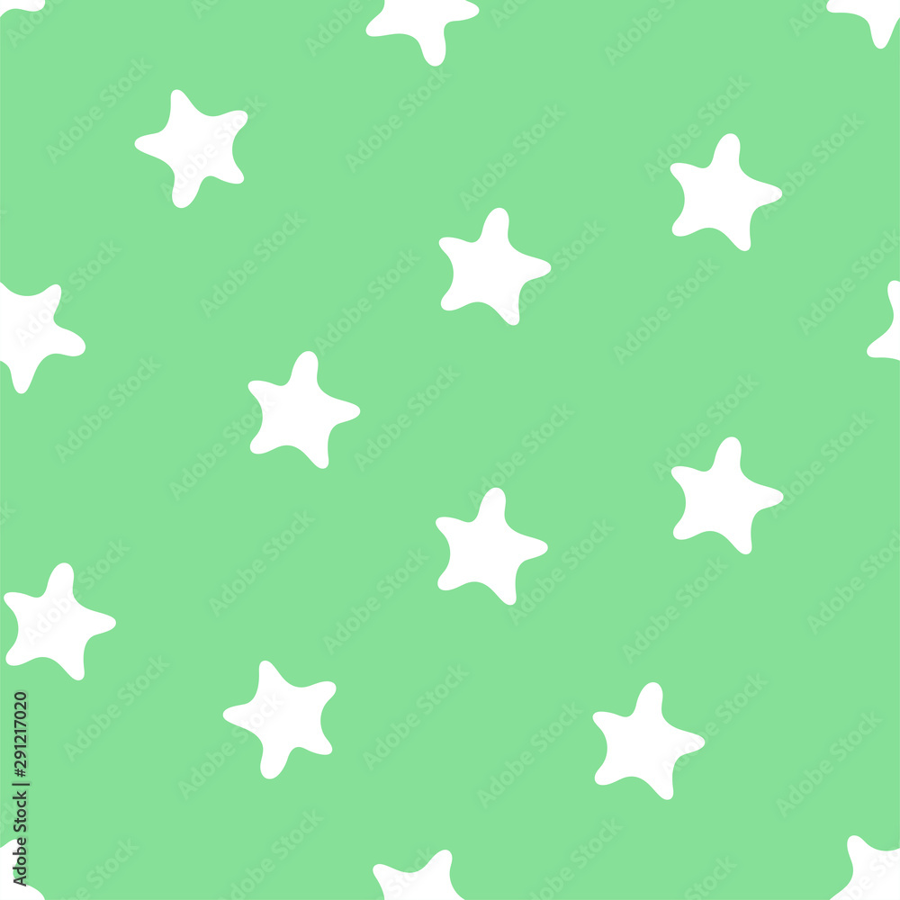 Stars seamless pattern. Kid's fashion print. Design elements for children. Hand drawn doodle repeating shapes. Cute green and white wallpaper. Boy's or girl's colors Stars seamless pattern. Kid's fashion print. Design elements for children. Hand drawn doodle repeating shapes. Cute green and white wallpaper. Boy's or girl's colors