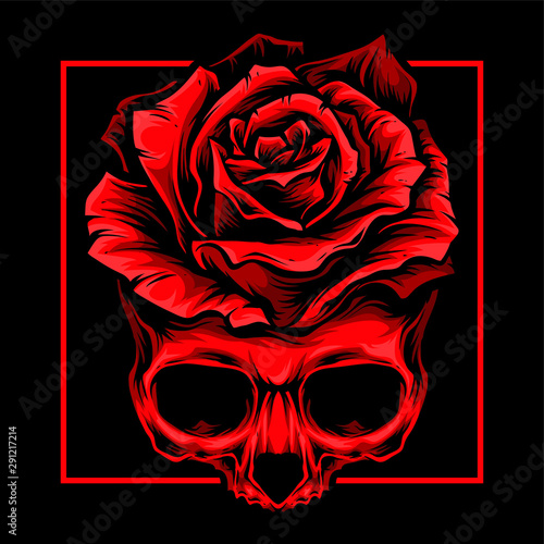 red skull roses vector logo