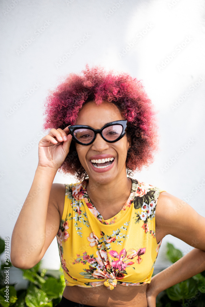 Young Woman Curly Hair and Glasses Young Woman Curly Hair and Glasses