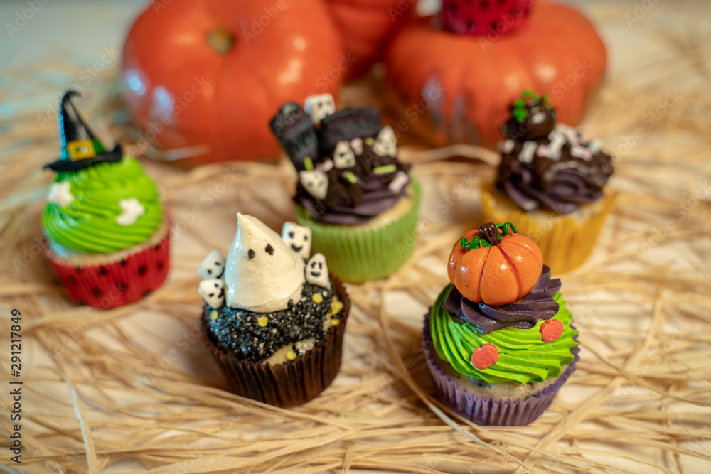 Top view of hand made Halloween cupcakes Top view of hand made Halloween cupcakes