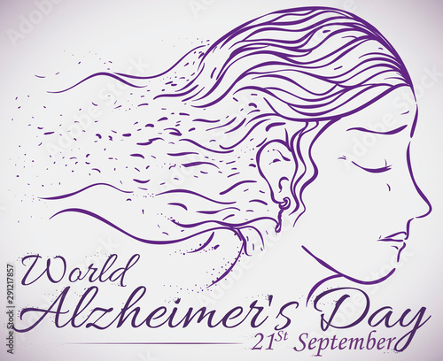 Woman's Outlines Faded in the World Alzheimer's Day Commemoration, Vector Illustration