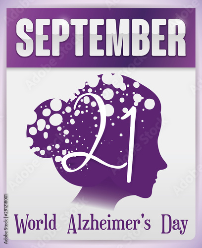 Commemorative Calendar with Woman Silhouette for World Alzheimer's Day Celebration, Vector Illustration