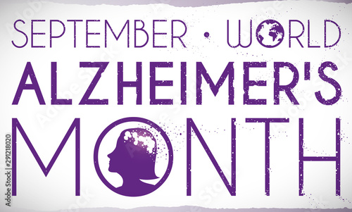 Eroded Sign and Woman's Silhouette to Commemorate Alzheimer's Month, Vector Illustration