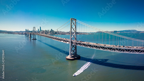 Aerial Cityscape view of the Bay Bridge and San Francisco