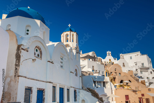 Traditional architecture of the churches of the Oia City in Santorini Island