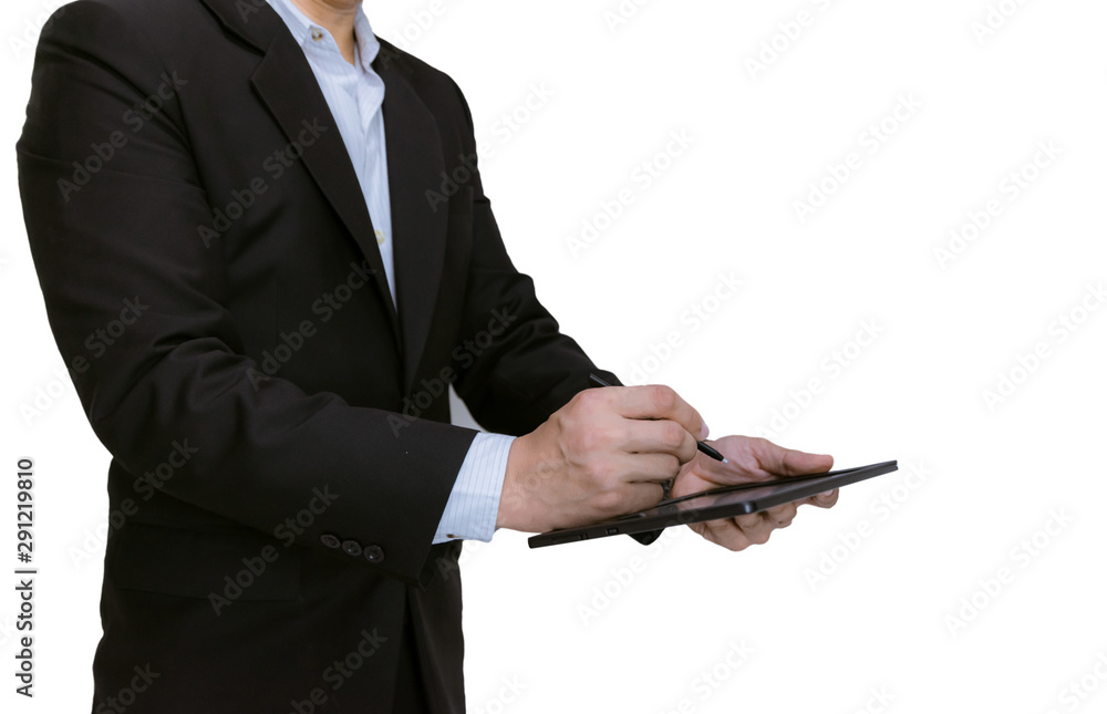 Businessman holding a tablet on white background Businessman holding a tablet on white background