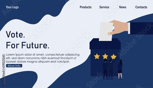 Hand entering paper to box for voting business team give three stars.