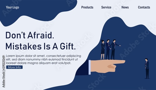 Businessman blamed by team and boos for failure. Business Landing Page Template.