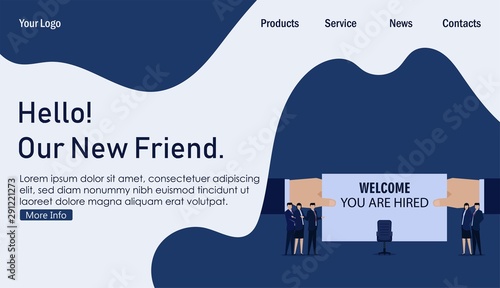Business team welcoming new employee with chair on the middle. Business Landing Page Template.