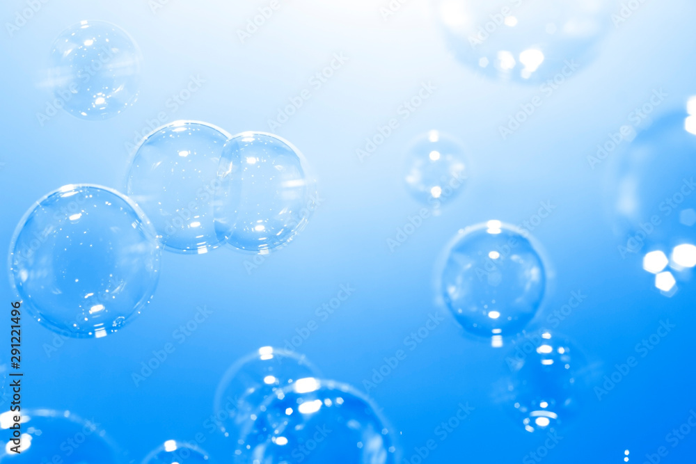 beautiful blue soap bubbles background