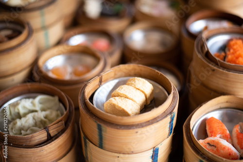 yumcha  dim sum in bamboo steamer  chinese cuisine