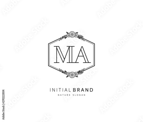 M A MA Beauty vector initial logo, handwriting logo of initial signature, wedding, fashion, jewerly, boutique, floral and botanical with creative template for any company or business.
