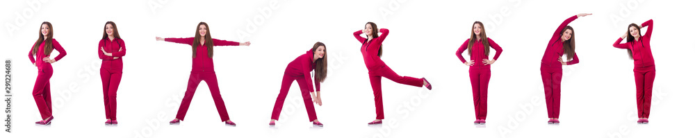 Young woman doing exercises on white Young woman doing exercises on white