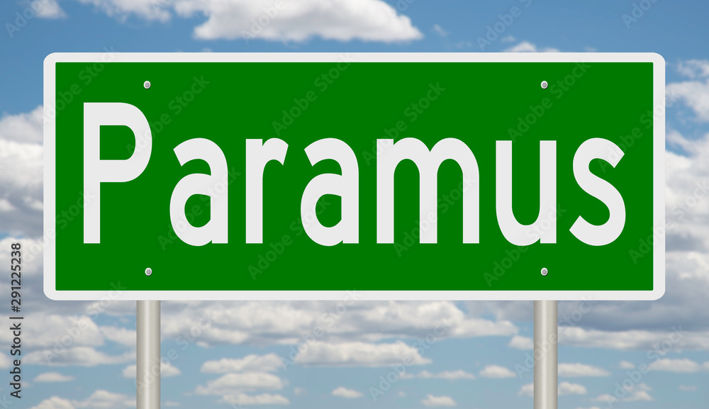 Rendering of a green road sign for Paramus New Jersey Rendering of a green road sign for Paramus New Jersey