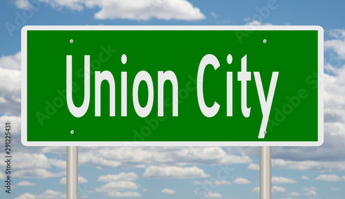 Rendering of a green road sign for Union City New Jersey photo