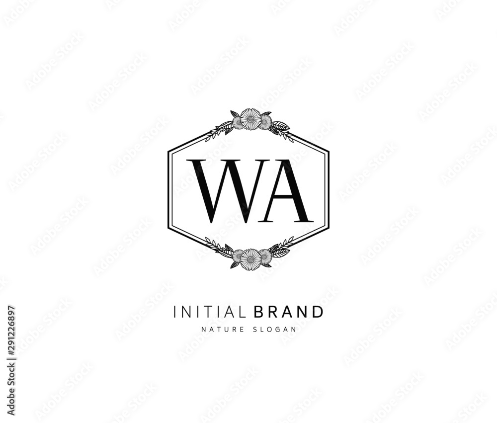 W A WA Beauty vector initial logo, handwriting logo of initial signature, wedding, fashion, jewerly, boutique, floral and botanical with creative template for any company or business.