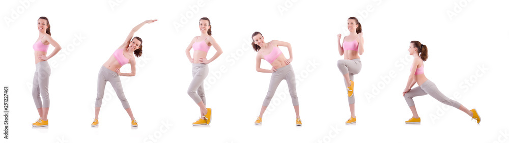 Young woman doing exercises on white Young woman doing exercises on white