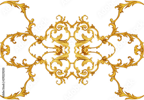 Golden arabesque with golden scrolls and roses