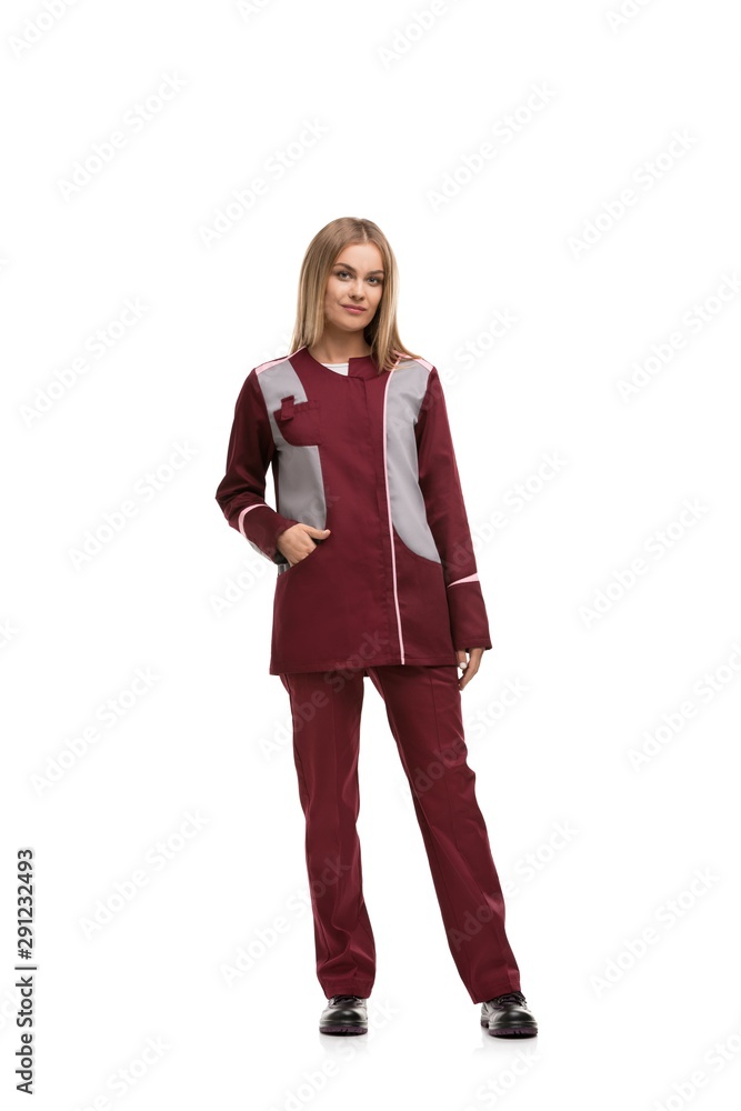 Pretty blonde in worl clotes isolated view Pretty blonde in worl clotes isolated view