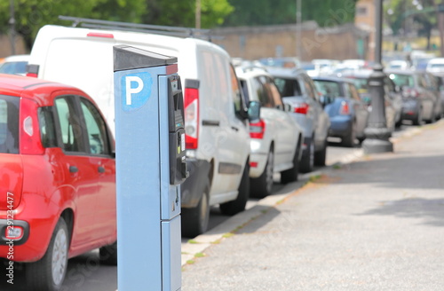 Photography Street car parking meter ticket machine Rome Italy