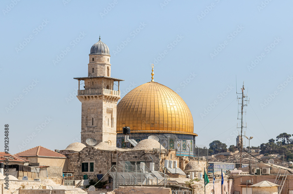 View of the View of the El Othman Mosque and Dome of the Rock in the Old City in Jerusalem, Israel