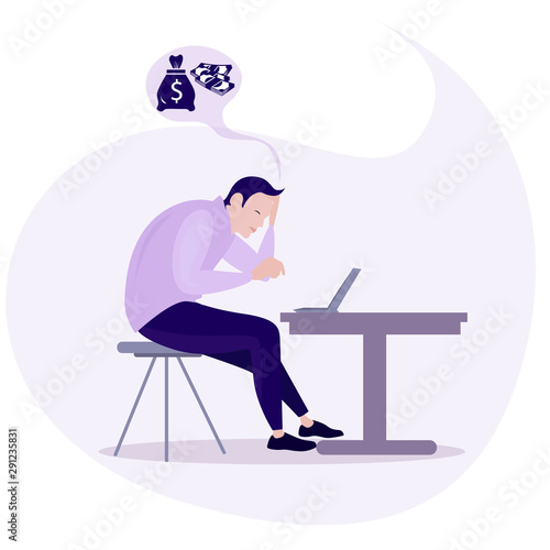 Depressed businessman think about money