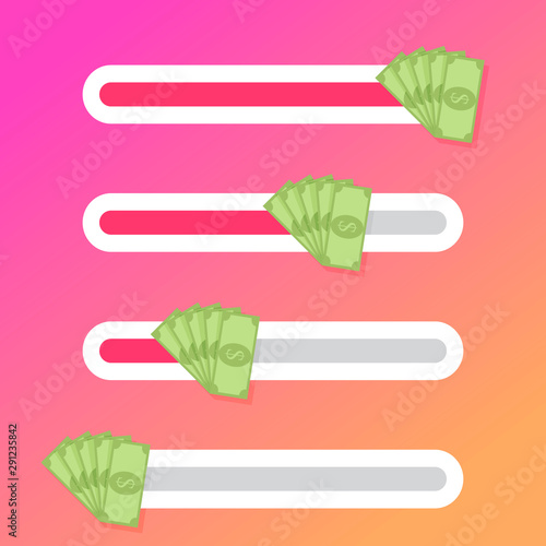 Interface slider button with fan money cash, bill note green