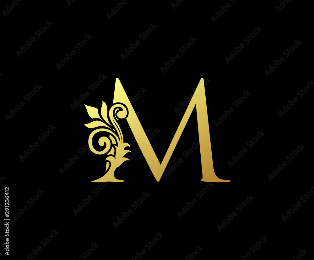 Gold Calligraphic Badge With Letter M Design. Ornamental Luxury Golden Logo  Design Vector Illustration. Royalty Free SVG, Cliparts, Vectors, and Stock  Illustration. Image 154381550.