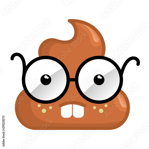 pile of shit with the face of a nerd, student or schoolboy in round glasses. Vector illustration