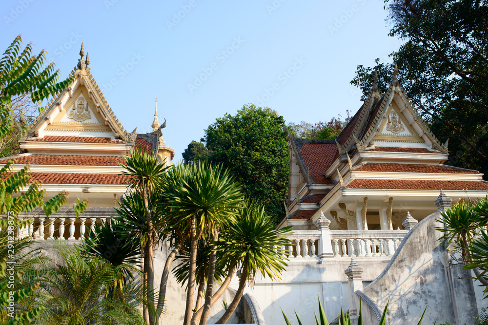 Entrance to Phra Maha Mondop Phutthabat temple on the hill of Wat Yansangwararam Temple. Pattaya, Thailand.