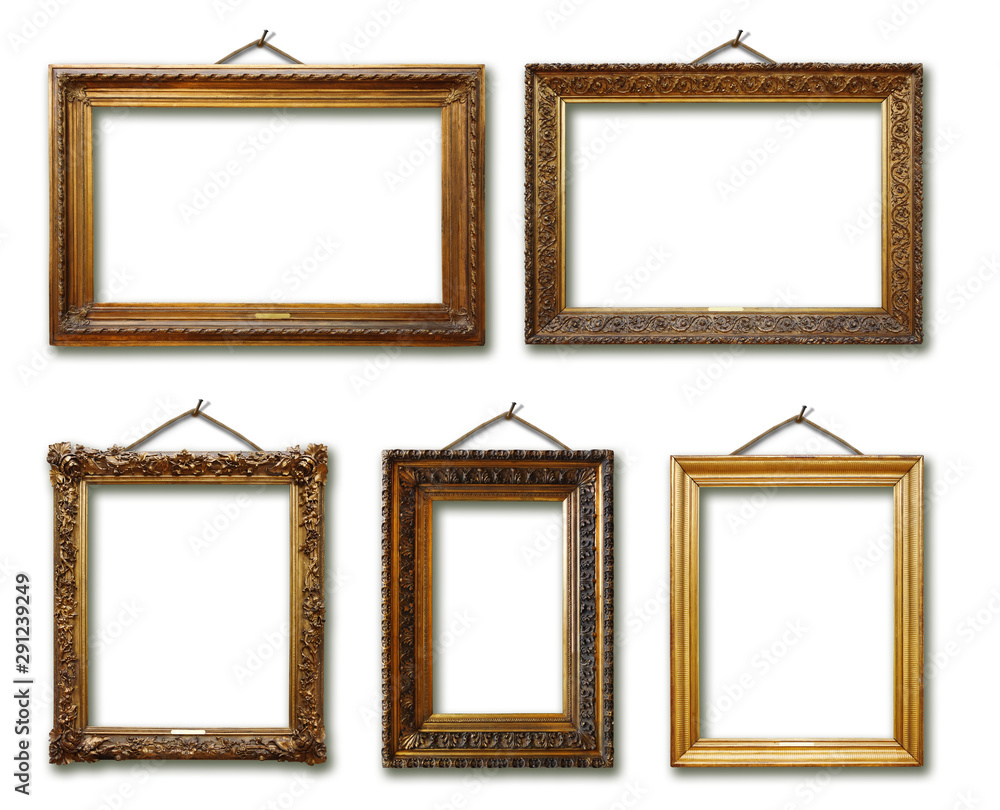 Set of picture gold wooden frame on isolated background Set of picture gold wooden frame on isolated background