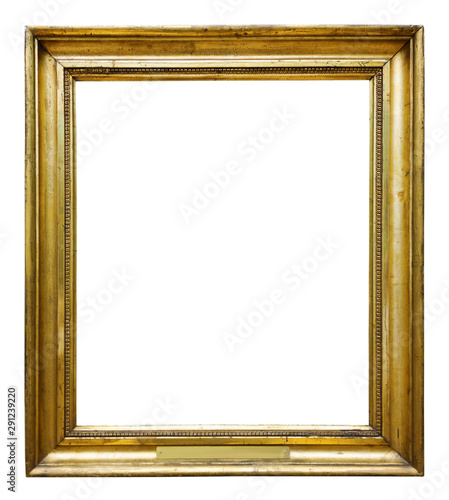 Picture gold wooden ornate frame for design on white  background