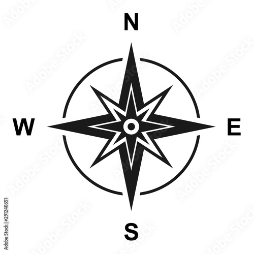Modern flat icon compass with north, south, east and west symbol isolated on white background