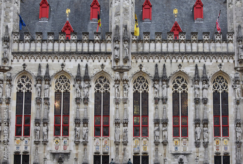 Facade of the Bruges City Hall, Belgium. Built 1376-1421. photo