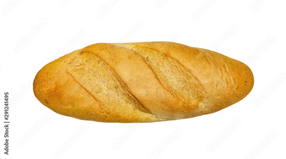 Baguette, loaf of white bread. Isolated on white.