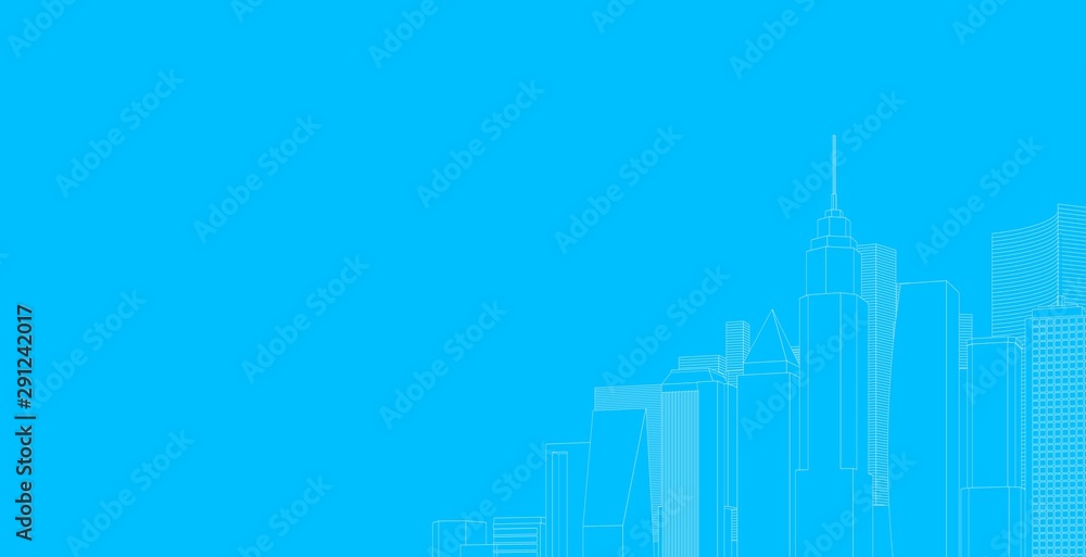 Fototapeta premium Modern architecture wireframe. Concept of urban wireframe. Wireframe building 3D illustration of architecture