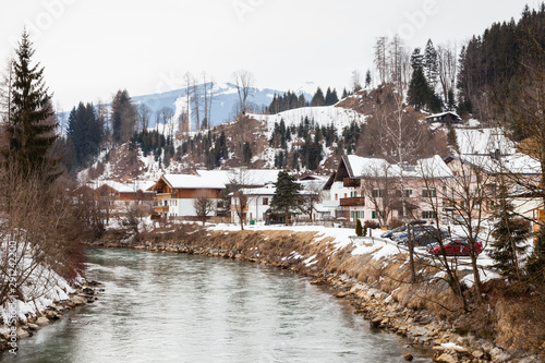 The Salzach River flows through the village of Bruck an der Grossglocknerstrasse in the state of Salzburg, Austria.