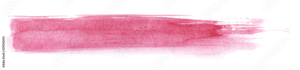 Abstract watercolor background. Pink spot. Template for the title bar. Brush stroke. Line. Red stripe. Isolated on a white background. Hand drawn illustration