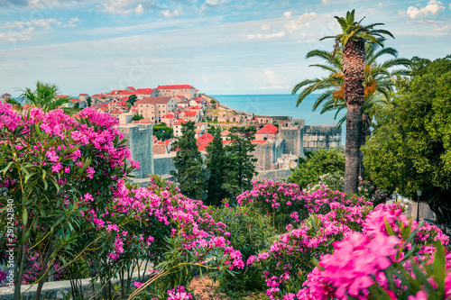 Colorful morning view of famous Fort Bokar in city of Dubrovnik. Exciting summer cityscape of Croatia, Europe. Beautiful world of Mediterranean countries. Traveling concept background.