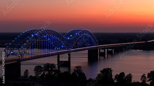 Hernando De Soto Bridge at Sunset from above in Memphis, Tennessee