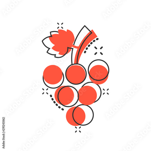 Grape fruits sign icon in comic style. Grapevine vector cartoon illustration on white isolated background. Wine grapes business concept splash effect.