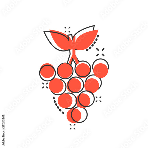 Grape fruits sign icon in comic style. Grapevine vector cartoon illustration on white isolated background. Wine grapes business concept splash effect.