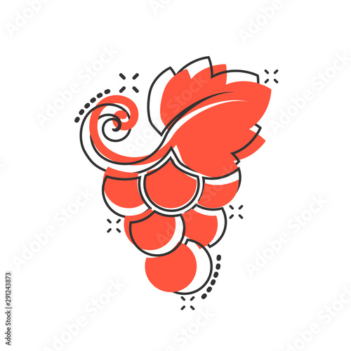 Grape fruits sign icon in comic style. Grapevine vector cartoon illustration on white isolated background. Wine grapes business concept splash effect.