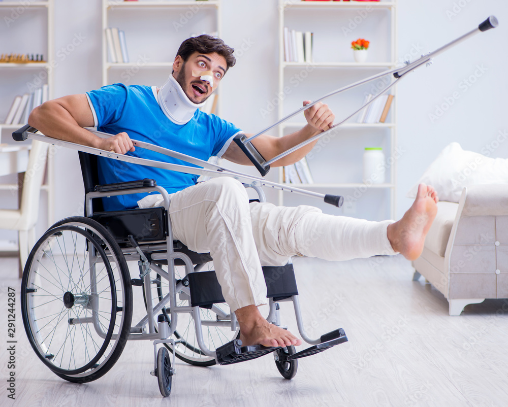 Injured young man recovering at home Injured young man recovering at home