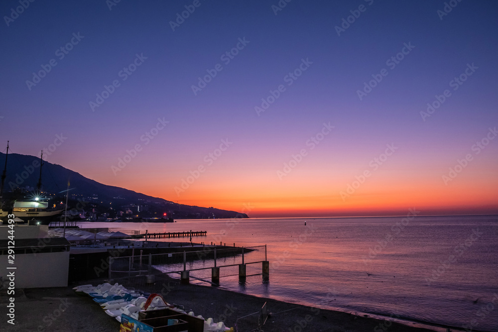 Beautiful sunrise over the Black Sea in Yalta, Crimea.