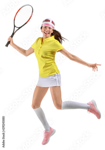Beautiful tennis player on white background © Pixel-Shot